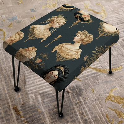 Beige Victorian Cameo Portraits - Floral Rectangle Ottoman
