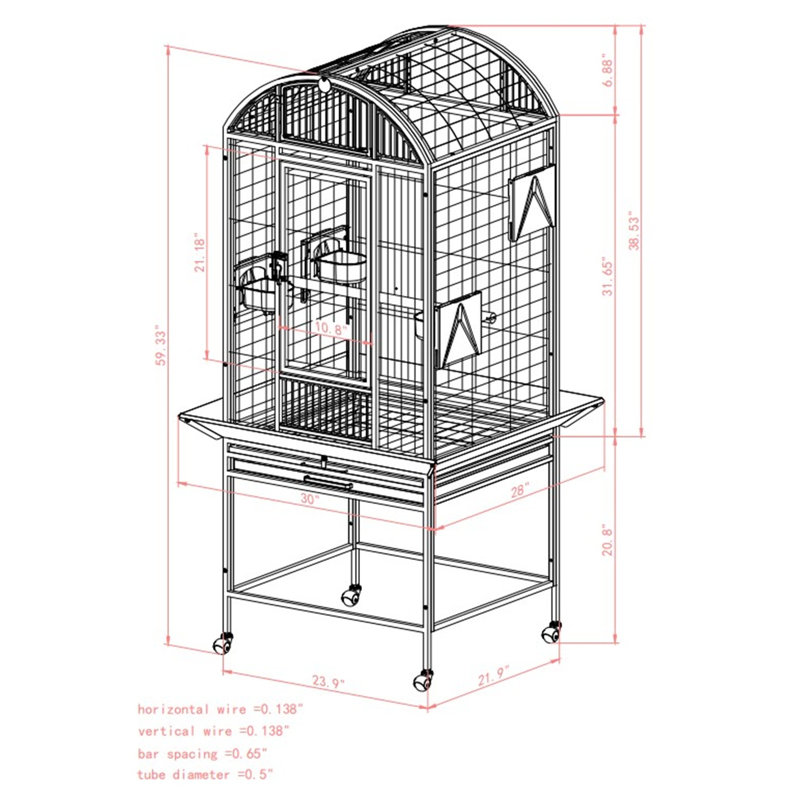 Cage à oiseaux à dôme moyen Platinum, Medium (61" H x 22" W x 24" D), Platine
