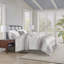 Ensemble d'édredon 6 pièces surdimensionné en jacquard de coton blanc / gris très grand californien-127670872