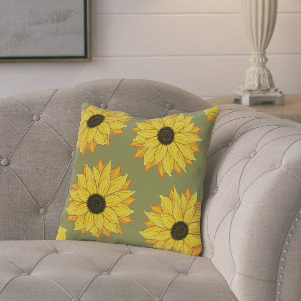 Cherokee Sunflower Power Floral Outdoor Square Pillow Cover & Insert e by design