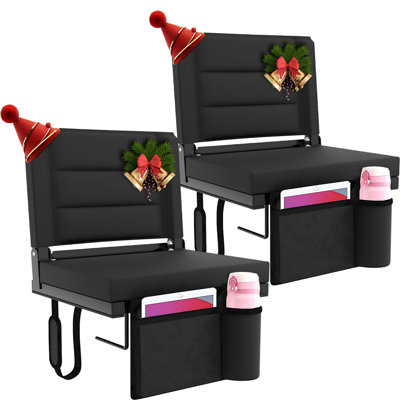 Siège de stade rembourré 2Pk avec support pour le dos - Fauteuil de gradin portable avec coussin épais, base antidérapante, poches latérales et structure en acier, léger pour les sports, les Concerts et les événements extérieurs