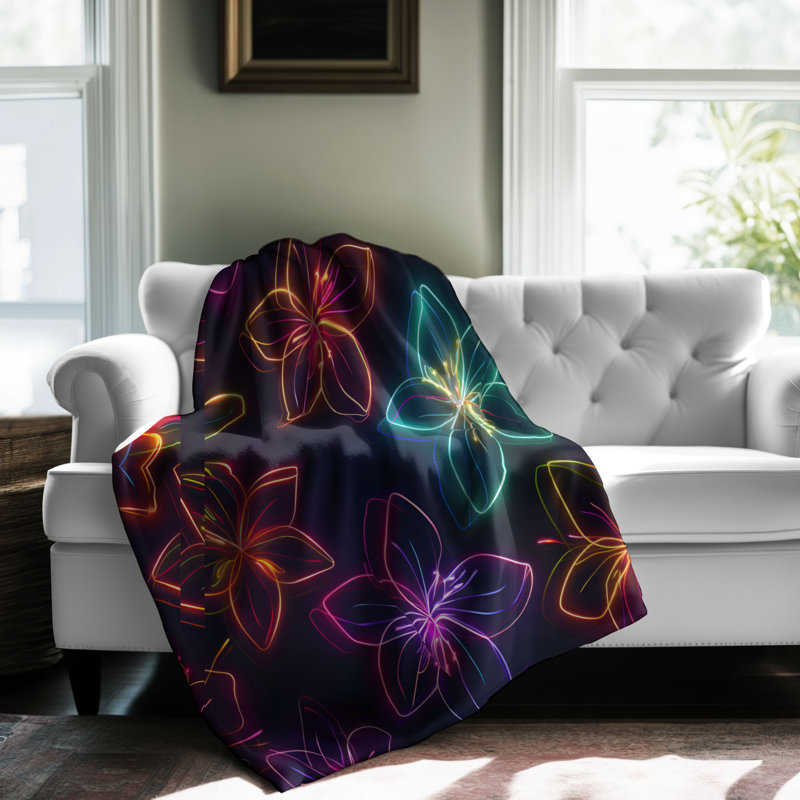 Glowing Floral Disco - 1 Piece Premium Sherpa Blanket, Lit simple