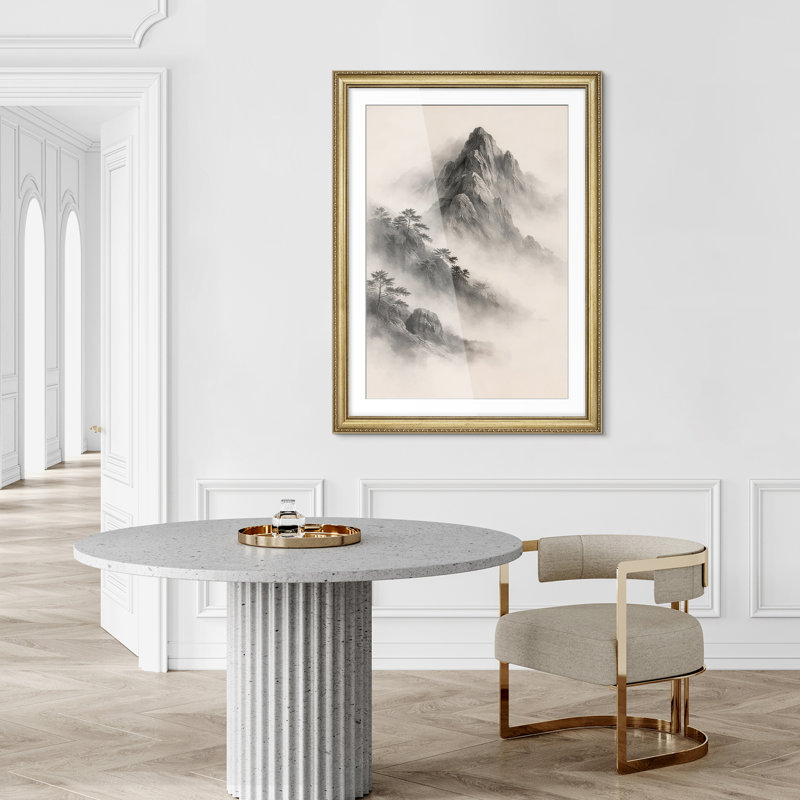 Art mural encadré 26 po x 36 po Misty Mountain Peaks, H 36 po x l 26 po, Reproduction encadrée avec passe-partout
