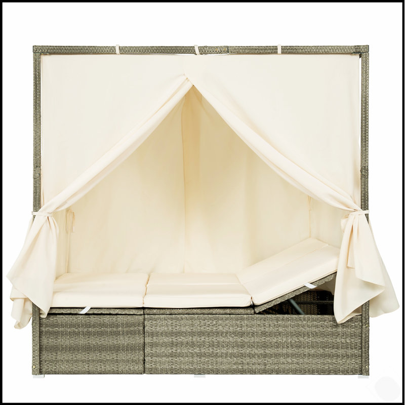 Lit de soleil réglable avec rideau pour plus de confort et de détente, disponible en 3 couleurs pour une utilisation extérieure