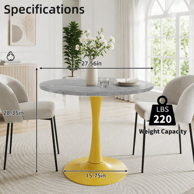 Round Gold Base Light Gray Marble Table