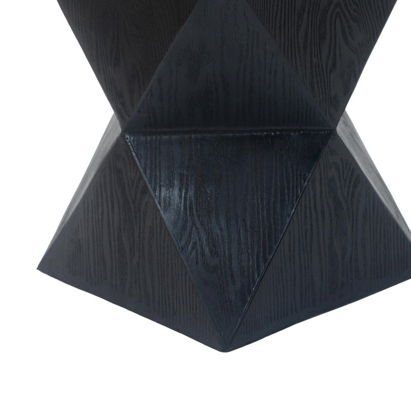 14.25" Black Prismatic Symmetry Concrete Side Table With Smooth Wood Grain Texture And Modern Prismatic Shape – Weather-Resistant Accent For Patio, Garden, Or Balcony
