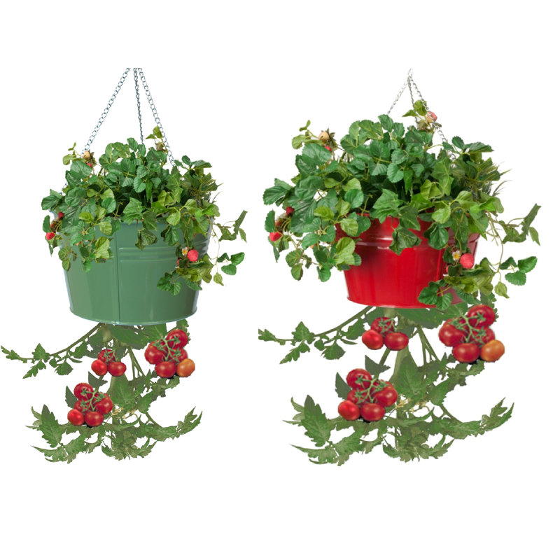 Pot à fleurs suspendu en métal Christianne, Sauge / rouge