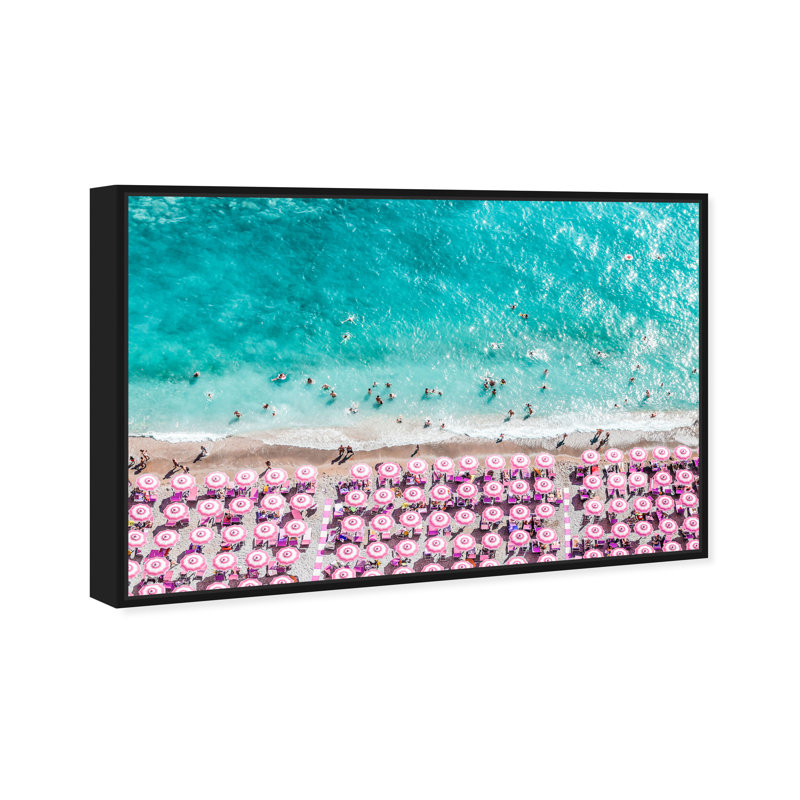 Paradise Beach Umbrellas - impression, H 30 po x l 45 po, Cadre flottant noir