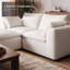 Canapé 2 places en lin blanc avec pouf, canapé moderne rembourré