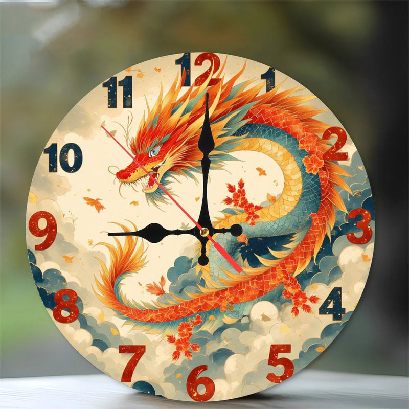 Horloge murale artistique avec motif de dragon coloré
