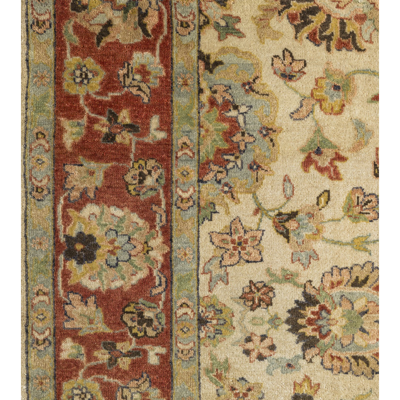 Tapis olive clair / rouge brique / bleu pâle noué à la main Kyere, Rectangle 6 pi x 9 pi