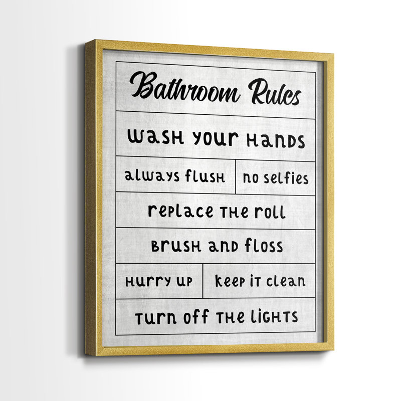 «Simple Bathroom Rules» - Impression encadrée de qualité supérieure - Prêt à être accroché - Aucun clou requis - Aucun clou requis
