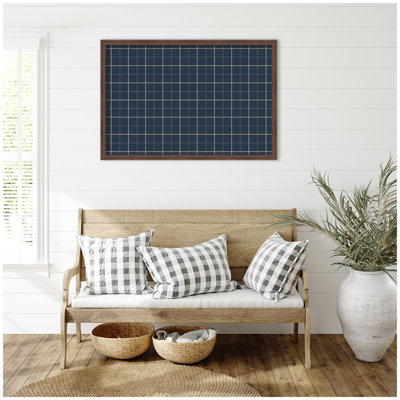 Framed Fabric Pinboard Navy Blue Plaid Printed Linen Bulletin Board