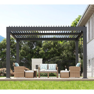 10x12FT Outdoor Aluminum Louvered Pergola with Adjustable Hardtop Roof – Integrated Drainage System & Reinforced Frame – Wind Resistant Patio Gazebo for Deck & Garden