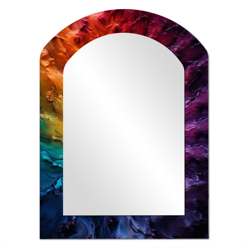 Colorful space fractal spiral III - Fractal Asymmetrical Mirror, Modern Arch Decorative Wall Mirror, Printed Metal Art