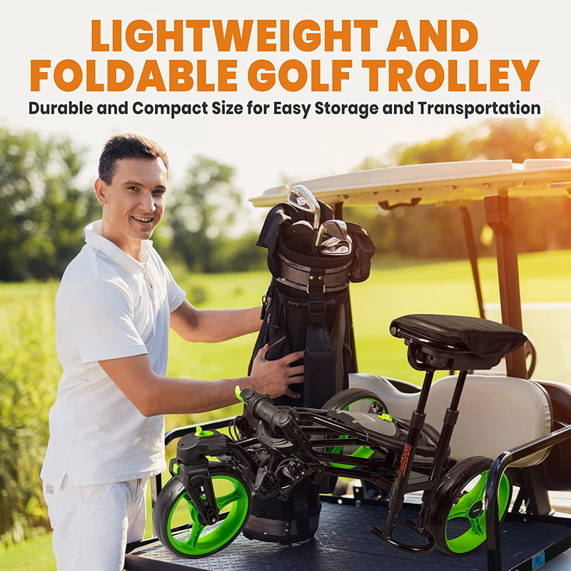 Jovial Black and Green 3-Wheel Foldable Golf Push Cart