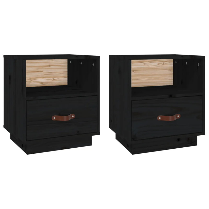 Union Rustic Bedside Cabinets 2 Pcs 40X34x45 Cm Solid Wood Pine, Black, 2