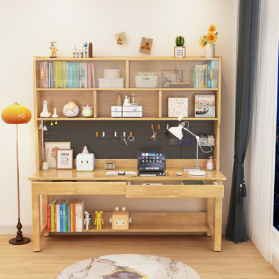 Kids Writing Desk Rectangle Children Learning Desk With Hutch