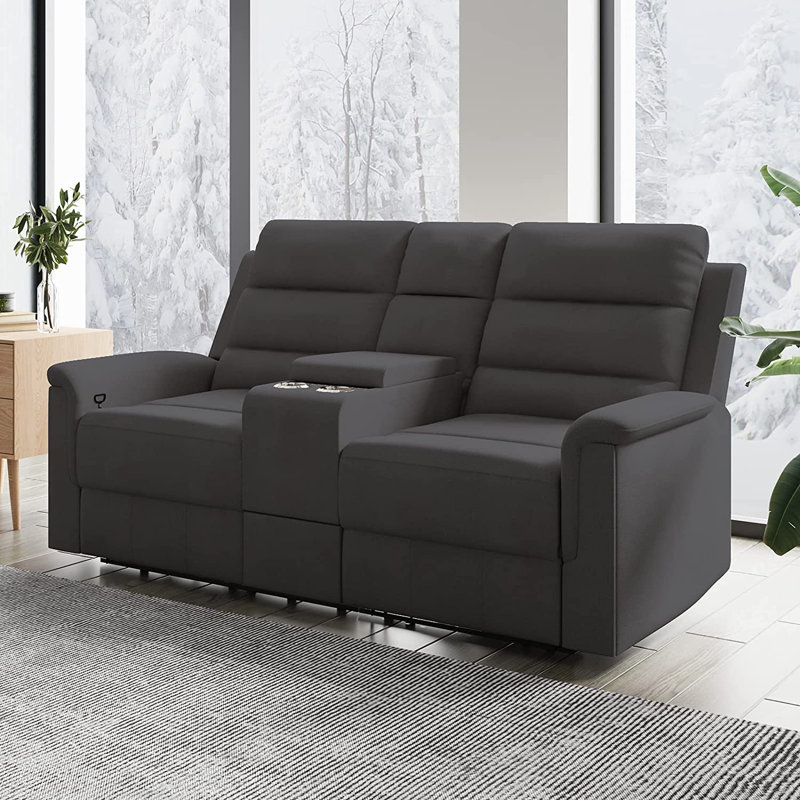 Causeuse inclinable à accoudoirs évasés 71,3 po, Mélange de lin gris foncé