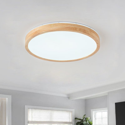 Dimmable Wood LED Flush Mount Ceiling Light, 5CCT 3000K-6000K Modern Round Close to Ceiling Lighting Fixtures for Bedroom, Kitchen, Hallway, Laundry Room