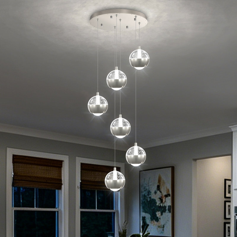 Lustre globe en cristal à DEL, 6 Lights, Chrome chrome