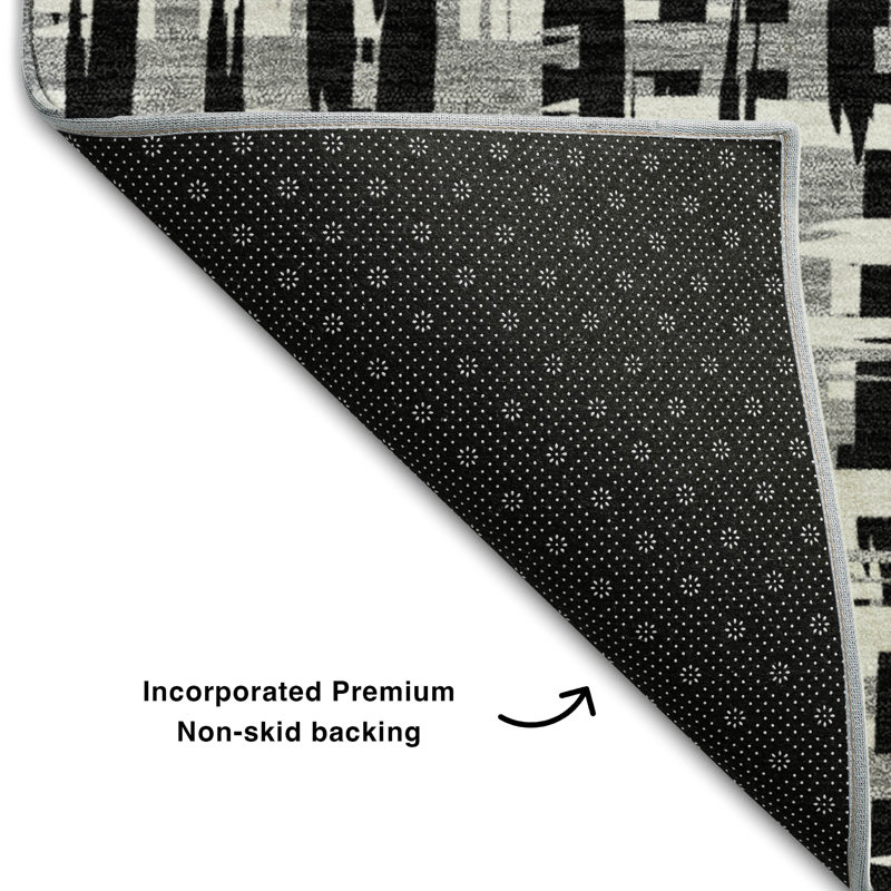Premium Machine Washable Crumley AMF1059 Lines Rug_AMF1059BK, Rectangle 1'8" x 2'6"