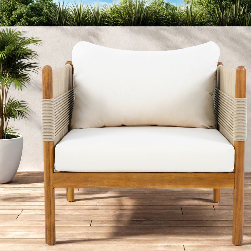 Chaises longues confortables de patio, armure de corde de bois d'acacia pour la maison de patio