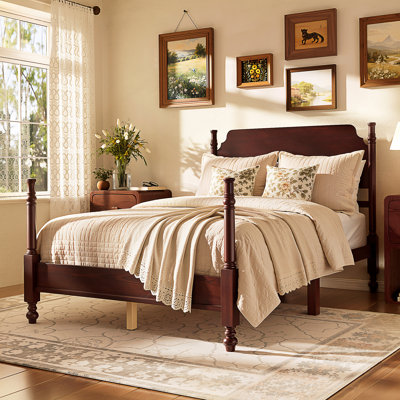 Full Size Spindle Bed Frame, Wood Bed Frame with Headboard, Traditional Wood Spindle Post Bed, Vintage Platform Bed, No Box Spring Required, Easy Assembly