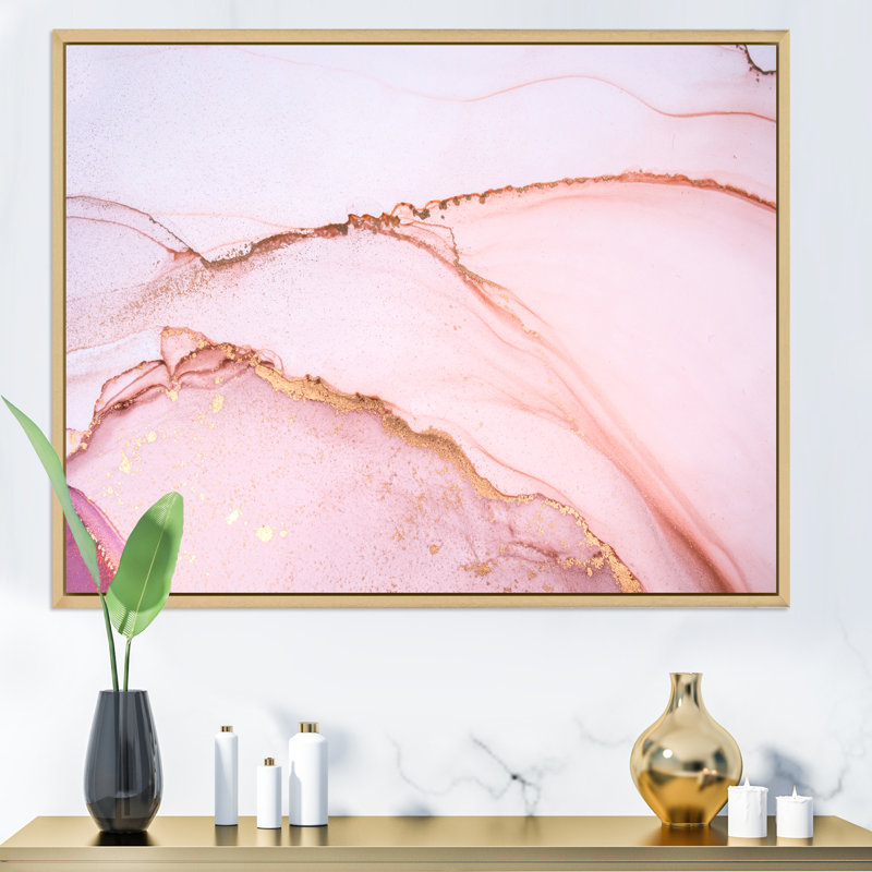 Reproduction d'art sur toile, or et rose marbré, H 12 po x l 20 po x P 1 po, Toile avec cadre flottant brun