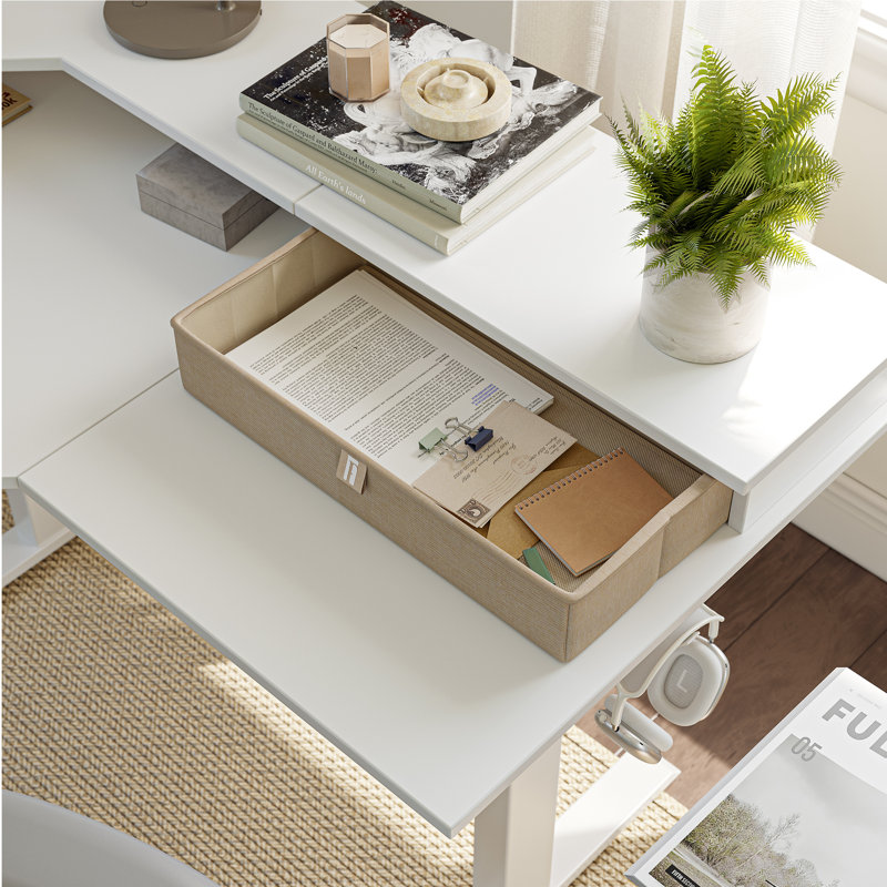 Ilean Adjustable L-Shaped Standing Desk, White