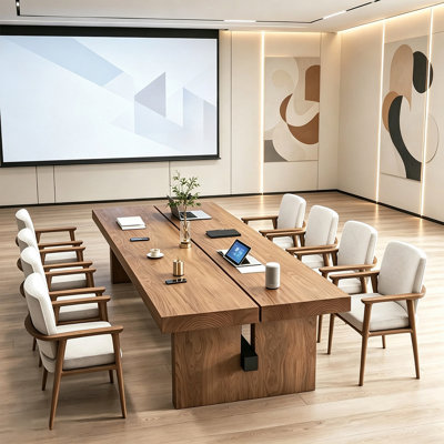 Table de conférence moderne en bois massif à longue dalle, grand bureau de réunion pour la salle de conférence