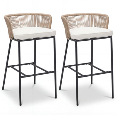 Ensemble de 2 chaises de patio en corde tissée à hauteur de barre, blanc
