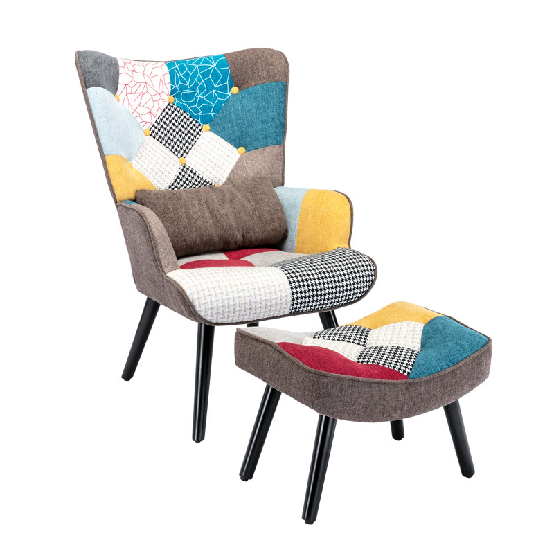 Kade Upholstered Armchair with Footstool, Brown Multicolour