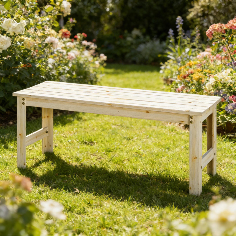Banc à lattes sans dossier, banc d'extérieur en bois, Bois naturel