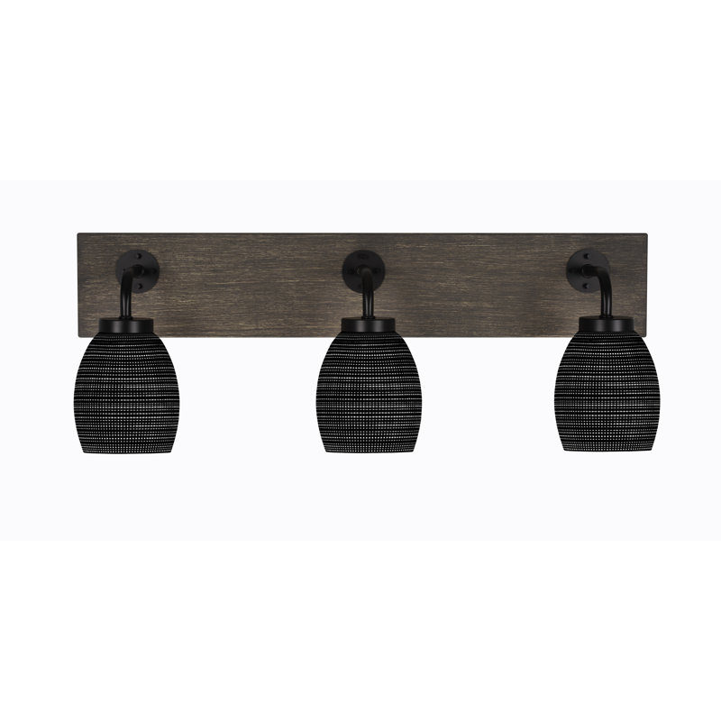 Applique murale Oxbridge à 3 lumières, fini métal noir mat et aspect bois vieilli, verre blanc lin de 12,7 cm, Transparent