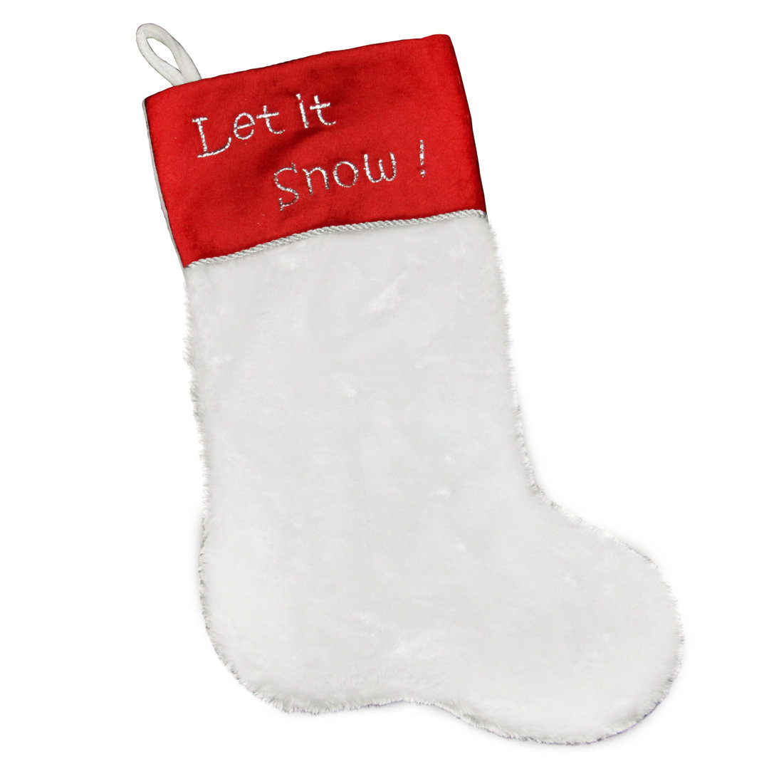 20" White and Red Shadow Velveteen Cuff Christmas Stocking Northlight Seasonal