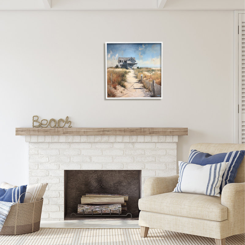 Bb-415-Coastal Beach House encadrée sur bois par RB Print, Giclée encadrée blanc bord de mer, H 24 po x l 24 po x P 1,5 po