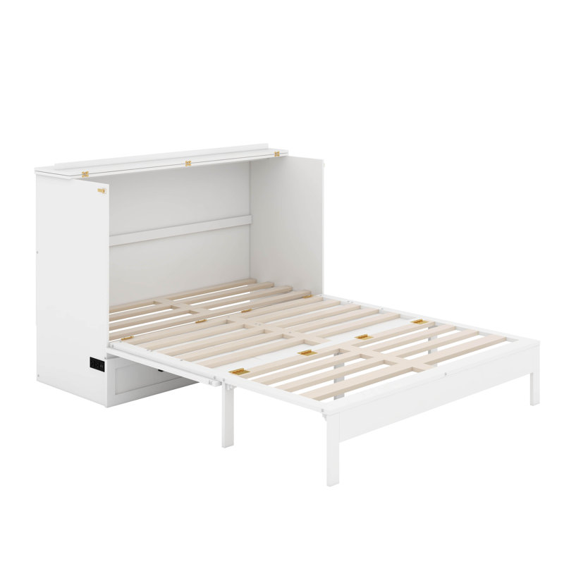Lit escamotable double avec tiroirs, Blanc