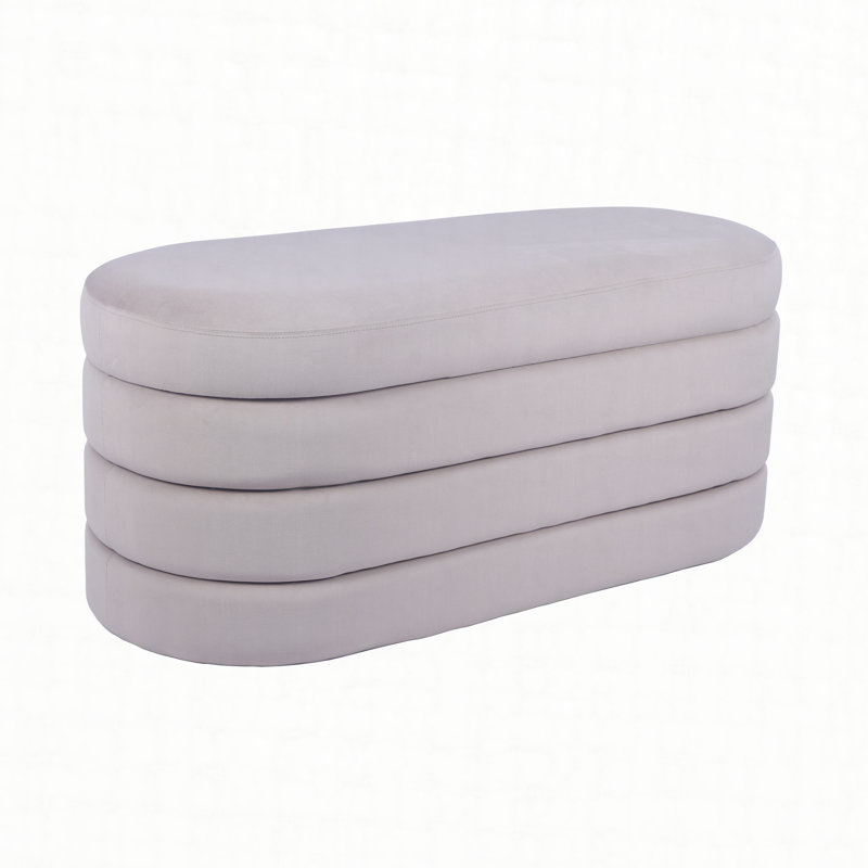 Velvet Ottoman Bench with Storage, Taupe