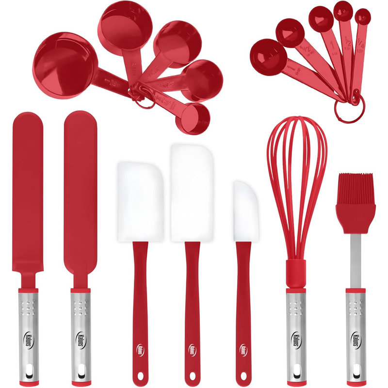 Kaluns 17-Piece Silicone Spatula & Baking Utensil Set, Nylon & Stainless Steel Handles, Heat-Resistant Nonstick Bakeware Tools, Red