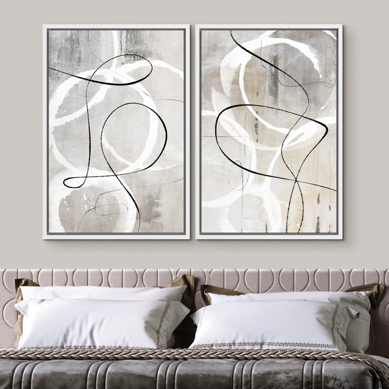 Ensemble de 2 peintures encadrées sur toile, H 24 po x l 32 po x P 1,5 po, Blanc