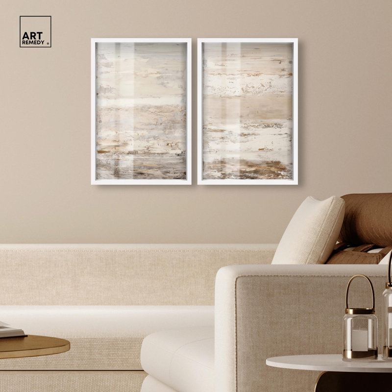 Desert Gleam Diptych Shadowbox Print Abstract Wall Decor Set by Art Remedy, Black Frame, 10 x 15, H 16 po x l 11 po