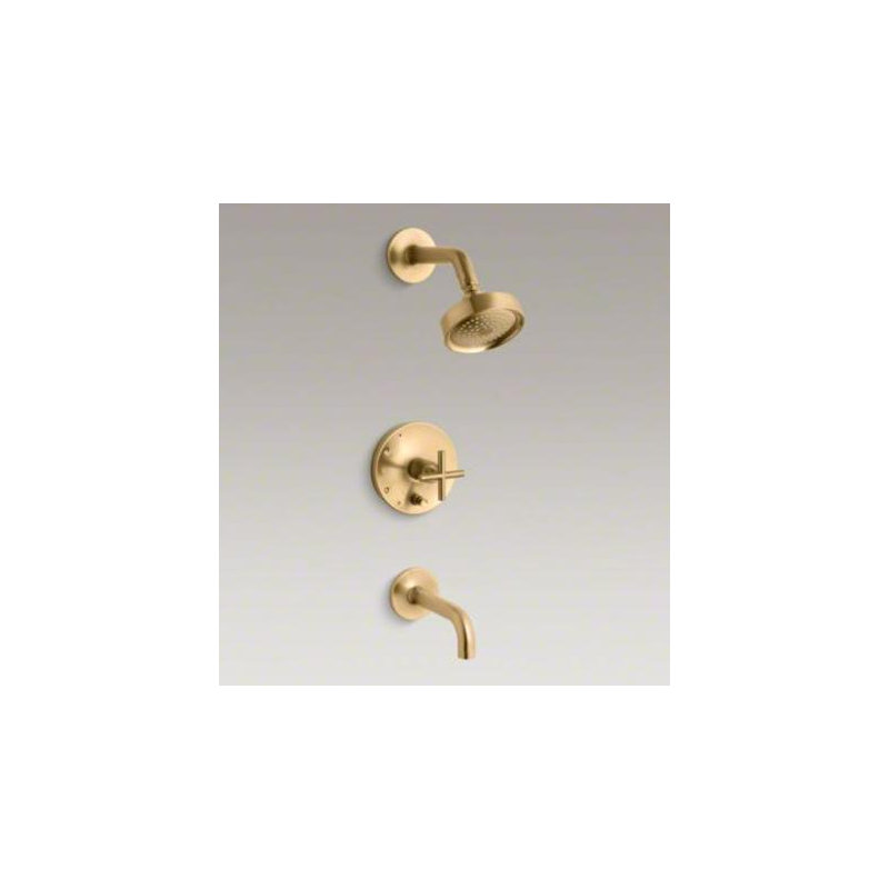 Purist Rite-Tub and Shower Faucet, Vibrant French Gold, Cross Handle