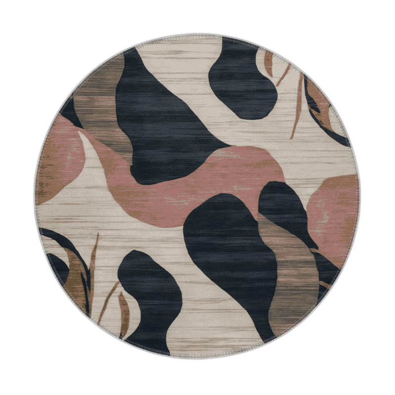 Watercolor Black Indoor and Outdoor Area Rug, Round 5'