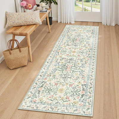 Kaldi Oriental Botanical Floral Machine Washable Area Rug with Non-Slip Backing for Living Room, Dining Room, Bedroom