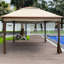 Pavillon de jardin 11 pi x 11 pi avec 2 capuchons souples, rouille, cadre - eau, pour patio, cour arrière, mariage, ouverture de 11 po x 11 pi, filet de sécurité à double couche amovible