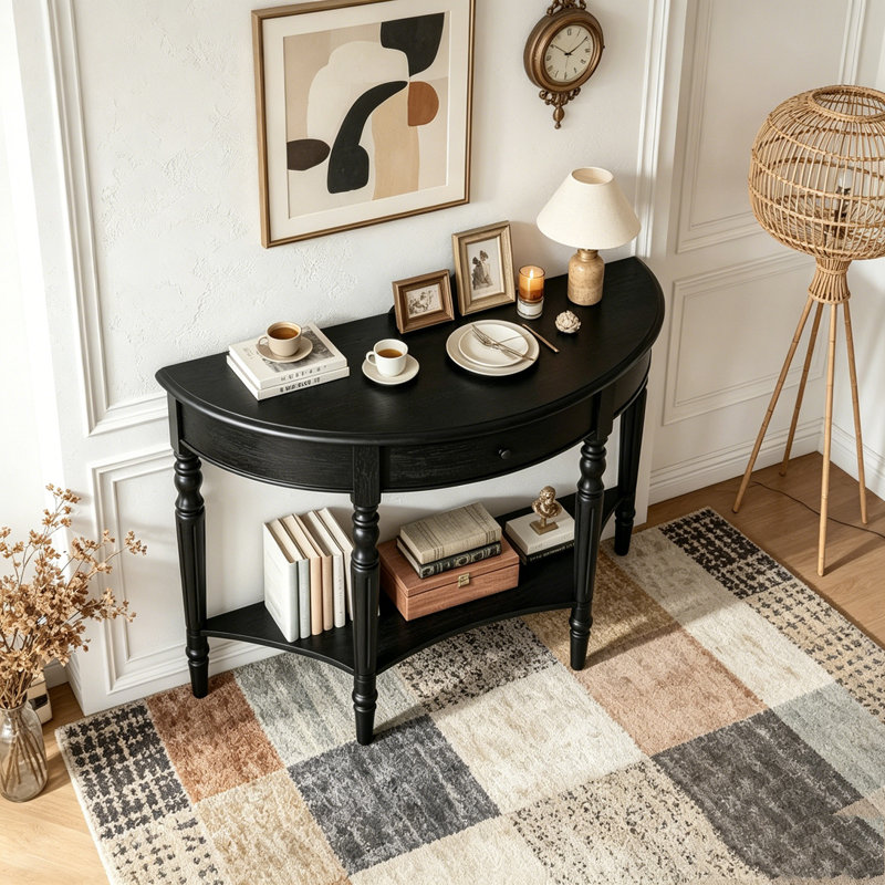 Console avec tiroir et tablette Farmhouse, Black