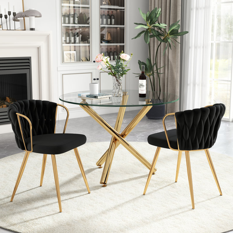 Ensemble de table de salle à manger Elegant, Noir, 3 pièces: table, 2 chaises, Doré