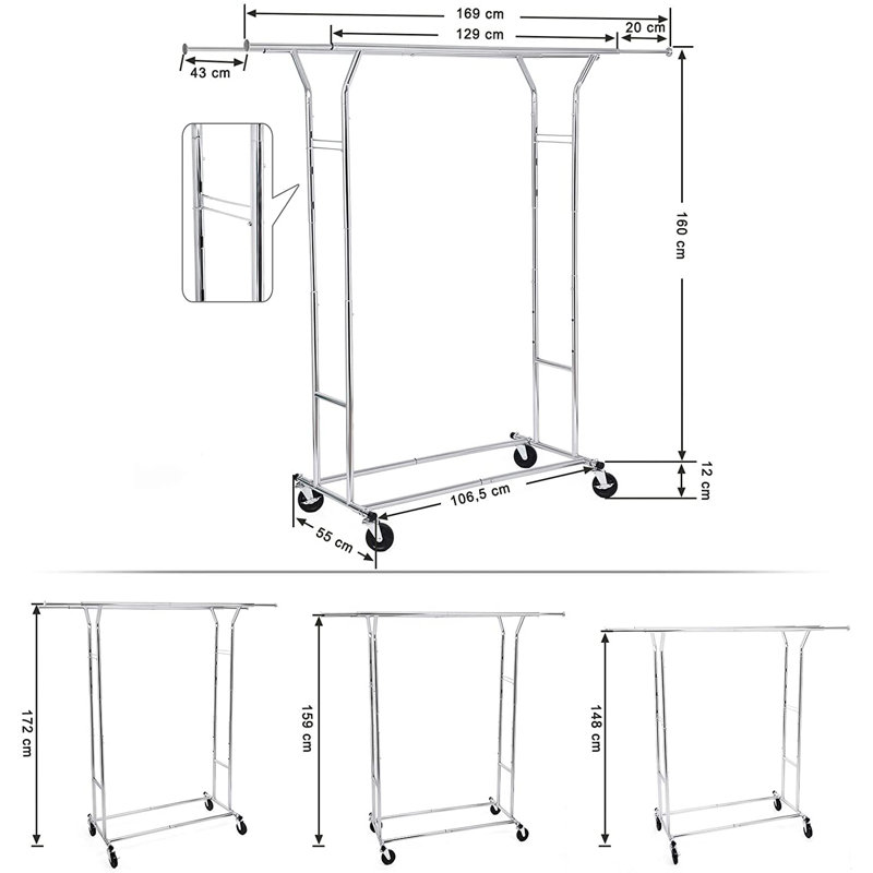 169cm Rolling Clothing Rack