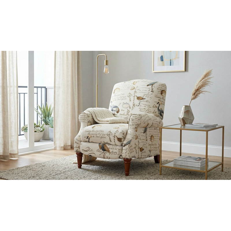 Groover Upholstered Pushback Recliner with Two Reclining Positions, Gray/Brown/Ivory